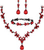 Wedding Jewelry Set for Women, Gorgeous Crystal Bridal Accessories - 05-Ruby Color Black-Tone