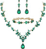 Wedding Jewelry Set for Women, Gorgeous Crystal Bridal Accessories - 02-Emerald Color Gold-Tone