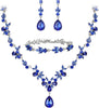Wedding Jewelry Set for Women, Gorgeous Crystal Bridal Accessories - 06-Blue Silver-Tone