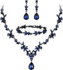 Wedding Jewelry Set for Women, Gorgeous Crystal Bridal Accessories - 10-Sapphire Color Gold-Tone