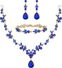 Wedding Jewelry Set for Women, Gorgeous Crystal Bridal Accessories - Blue Gold-Plated-Base