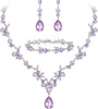 Wedding Jewelry Set for Women, Gorgeous Crystal Bridal Accessories - 04-Light Purple Silver-Tone