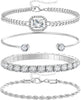 4 PCS Dainty Gold Silver Bracelets Set for Women with 14K Plated Link Cubic Zirconia Paperclip Bracelet Stake Layering Chain Adjustable Hand Jewelry - main view