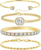 4 PCS Dainty Gold Silver Bracelets Set for Women with 14K Plated Link Cubic Zirconia Paperclip Bracelet Stake Layering Chain Adjustable Hand Jewelry - Golden