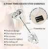 Threadless Flat Back Stud Earrings, 6 Pairs Titanium Earrings for Women, Cubic Zirconia Silver Gold Stud Earrings Surgical Stainless Steel Stud - view 2