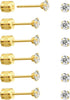 Threadless Flat Back Stud Earrings, 6 Pairs Titanium Earrings for Women, Cubic Zirconia Silver Gold Stud Earrings Surgical Stainless Steel Stud - Gold-3mm