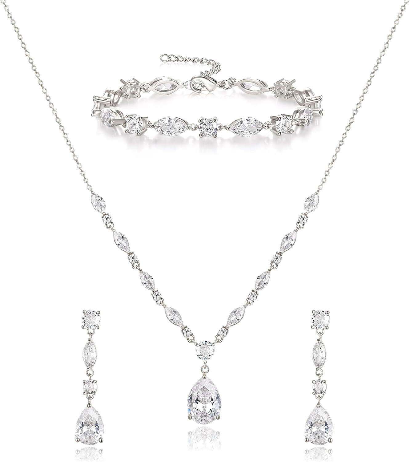 Cubic Zirconia Teardrop Wedding Bridal Jewelry Set for Bride - main view