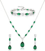 Cubic Zirconia Teardrop Wedding Bridal Jewelry Set for Bride - Drop_Green