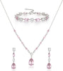 Cubic Zirconia Teardrop Wedding Bridal Jewelry Set for Bride - Drop_Pink