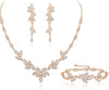 Cubic Zirconia Teardrop Wedding Bridal Jewelry Set for Bride - Leaf_Rose Gold-Tone