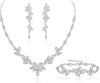 Cubic Zirconia Teardrop Wedding Bridal Jewelry Set for Bride - Leaf_Silver-Tone