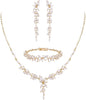Cubic Zirconia Teardrop Wedding Bridal Jewelry Set for Bride - Floral_Gold-Tone