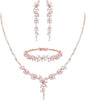 Cubic Zirconia Teardrop Wedding Bridal Jewelry Set for Bride - Floral_Rose Gold-Tone