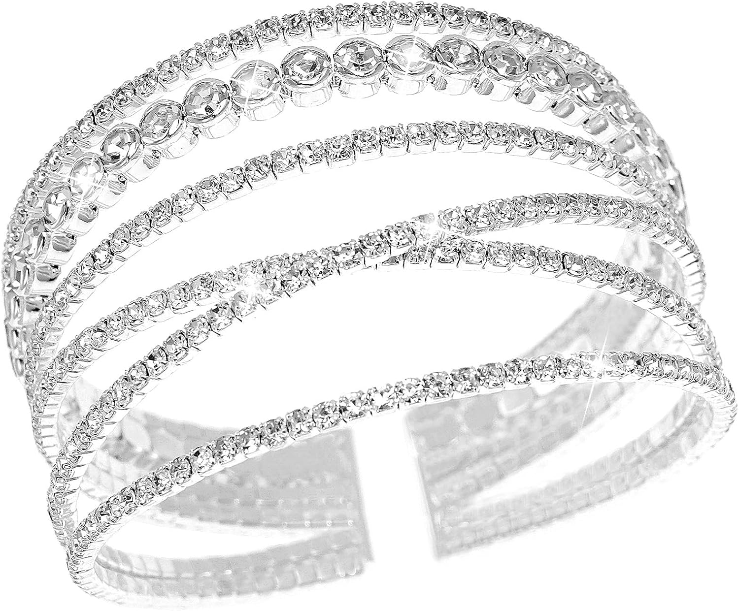 Rhinestone Bracelet for Women Silver Multilayer Cuff Bracelet Crystal Bridal Bracelets - main view