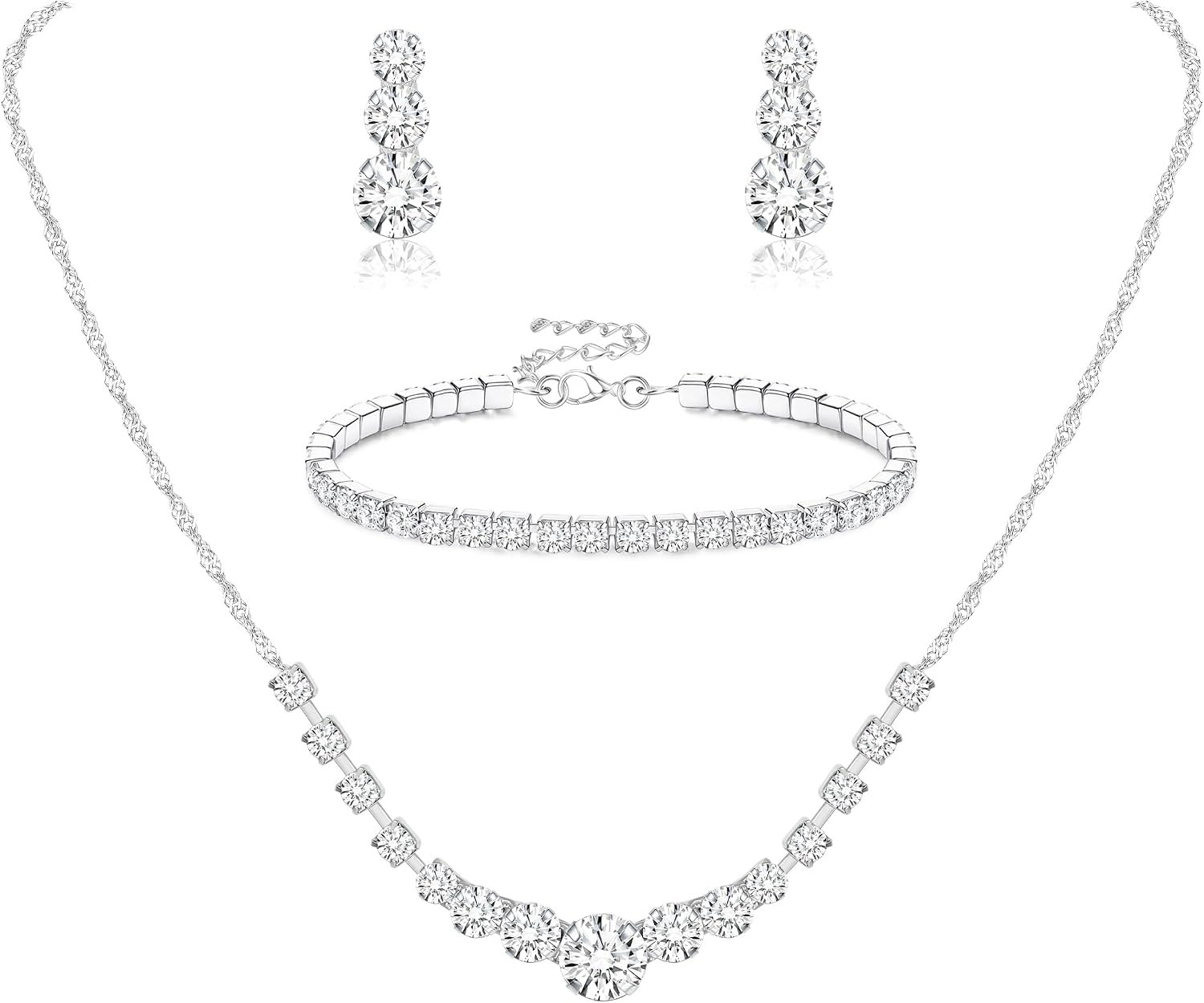 Silver Jewelry Set for Women Sparkly Crystal Wedding Accessories - main view