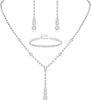 Silver Jewelry Set for Women Sparkly Crystal Wedding Accessories - Silver Plated 4