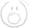 Austrian Crystal Rhinestone Choker Necklace Dangle Earring Link Bracelet Jewelry Set for Brides Prom Costume Accessories for Women - White-Silver Plated