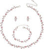 Austrian Crystal Rhinestone Choker Necklace Dangle Earring Link Bracelet Jewelry Set for Brides Prom Costume Accessories for Women - Pink-Platinum Plated