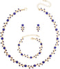 Austrian Crystal Rhinestone Choker Necklace Dangle Earring Link Bracelet Jewelry Set for Brides Prom Costume Accessories for Women - Deep Blue-Gold Plated