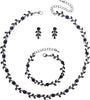 Austrian Crystal Rhinestone Choker Necklace Dangle Earring Link Bracelet Jewelry Set for Brides Prom Costume Accessories for Women - Blue-Gunmetal