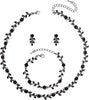 Austrian Crystal Rhinestone Choker Necklace Dangle Earring Link Bracelet Jewelry Set for Brides Prom Costume Accessories for Women - Black-Gunmetal