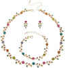 Austrian Crystal Rhinestone Choker Necklace Dangle Earring Link Bracelet Jewelry Set for Brides Prom Costume Accessories for Women - Multicolor-Gold Plated