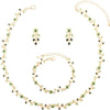 Austrian Crystal Rhinestone Choker Necklace Dangle Earring Link Bracelet Jewelry Set for Brides Prom Costume Accessories for Women - En001-Green-Gold Plated