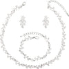 Austrian Crystal Rhinestone Choker Necklace Dangle Earring Link Bracelet Jewelry Set for Brides Prom Costume Accessories for Women - White-Platinum Plated