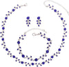 Austrian Crystal Rhinestone Choker Necklace Dangle Earring Link Bracelet Jewelry Set for Brides Prom Costume Accessories for Women - En001-Deep Blue-Platinum Plated