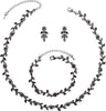 Austrian Crystal Rhinestone Choker Necklace Dangle Earring Link Bracelet Jewelry Set for Brides Prom Costume Accessories for Women - En001-Jet-Black Diamond