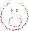 Austrian Crystal Rhinestone Choker Necklace Dangle Earring Link Bracelet Jewelry Set for Brides Prom Costume Accessories for Women - En001-Siam-Platinum Plated