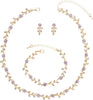 Austrian Crystal Rhinestone Choker Necklace Dangle Earring Link Bracelet Jewelry Set for Brides Prom Costume Accessories for Women - En001-Violet-Gold Plated