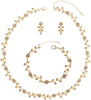 Austrian Crystal Rhinestone Choker Necklace Dangle Earring Link Bracelet Jewelry Set for Brides Prom Costume Accessories for Women - En001-Champagne-Gold Plated