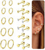 Small Flat Back Stud Earrings for Women 14K Gold Plated Surgical Stainless Steel Earring Sets Tiny Screw Back Cartilage Earrings - Gold Tone-Ball&CZ&Dot&Hoops