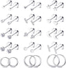 Small Flat Back Stud Earrings for Women 14K Gold Plated Surgical Stainless Steel Earring Sets Tiny Screw Back Cartilage Earrings - Steel Tone-15Pairs