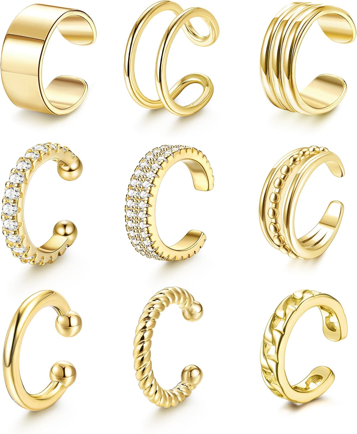 Ear Cuff Earrings for Women Non Piercing Gold Plated Ear Cuffs 14K Gold Plated Ear Cuff for Non Pierced Ears Clip on Cartilage Earring Fake Earrings - main view