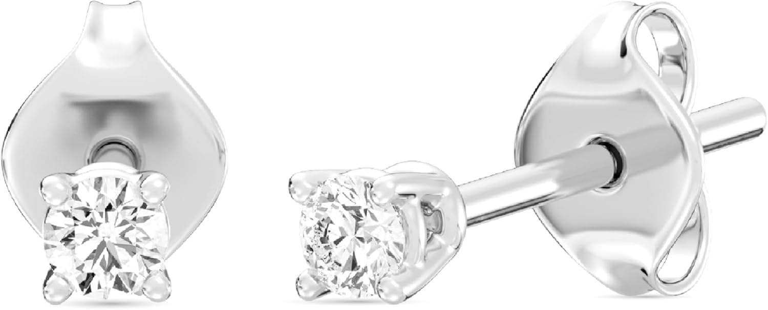 Lab-Grown Diamond Stud Earrings 925 Sterling Silver Studs and 14KT Gold 925 Plated Silver Fine Jewelry 4-Prong Basket, Push Back Nut Round Cut, Si1 - main view