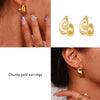 Chunky Gold Stud Earrings for Women 14k Gold Plated Earrings Statement Trendy Fashion Gold Jewelry Gifts - view 5