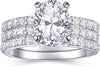 2CT Oval Cut Travel Engagement Rings for Women, 18K White Gold Plated Sparkle CZ Wedding Band Promise Rings for Her, Anniversary Bridal Ring Set - main view