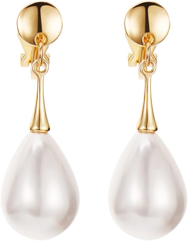 Pearl Clip on Earrings for Women Drop Clip Earrings for Women Gold Plated White Imitation Pearl Earrings Fashion - White Pearl Teardrop