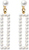 Pearl Clip on Earrings for Women Drop Clip Earrings for Women Gold Plated White Imitation Pearl Earrings Fashion - White Pearl Rectangle