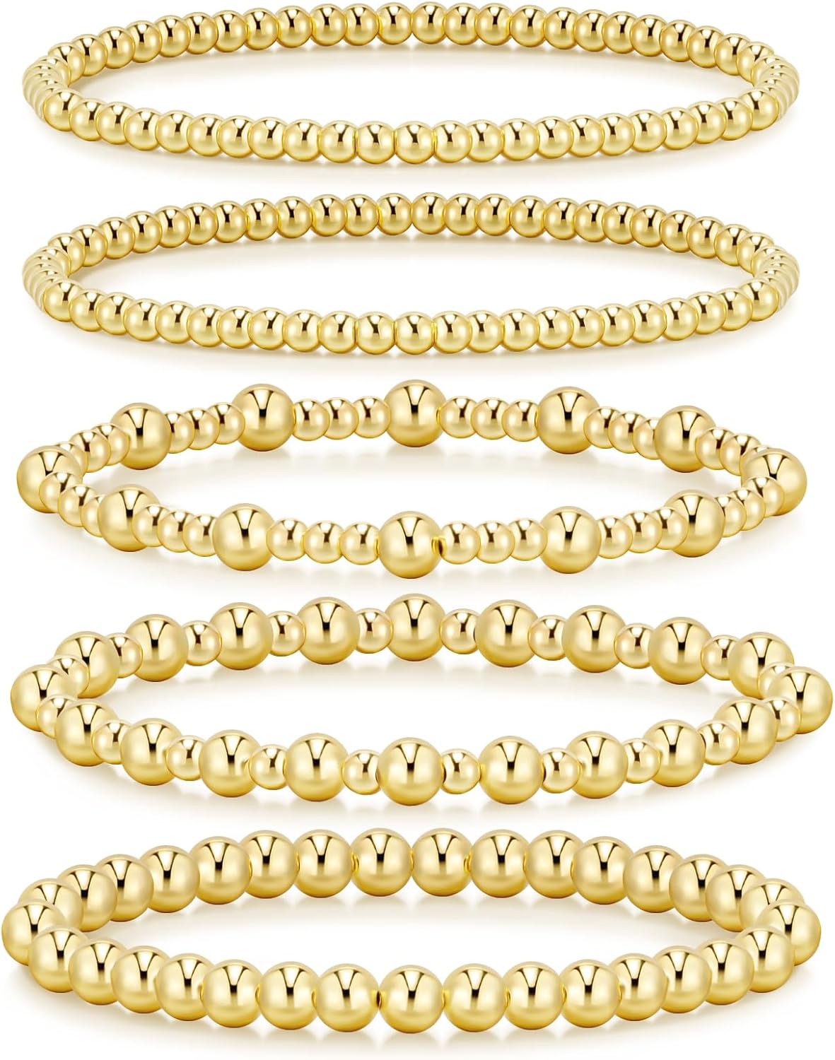 Gold Bracelets for Women with 14K Gold Plated Beaded Strand Bead Ball Bracelets stack Adjustable Jewelry Set for Gifts - main view