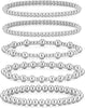 Gold Bracelets for Women with 14K Gold Plated Beaded Strand Bead Ball Bracelets stack Adjustable Jewelry Set for Gifts - 5PCS Silver-A