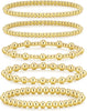 Gold Bracelets for Women with 14K Gold Plated Beaded Strand Bead Ball Bracelets stack Adjustable Jewelry Set for Gifts - 5PCS Gold-A