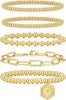 Gold Bracelets for Women with 14K Gold Plated Beaded Strand Bead Ball Bracelets stack Adjustable Jewelry Set for Gifts - 5PCS Gold Letter O