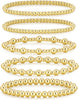 Gold Bracelets for Women with 14K Gold Plated Beaded Strand Bead Ball Bracelets stack Adjustable Jewelry Set for Gifts - 5PCS Gold-A 6.8 IN