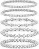Gold Bracelets for Women with 14K Gold Plated Beaded Strand Bead Ball Bracelets stack Adjustable Jewelry Set for Gifts - 5PCS Silver-A 6.8 IN