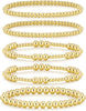 Gold Bracelets for Women with 14K Gold Plated Beaded Strand Bead Ball Bracelets stack Adjustable Jewelry Set for Gifts - 5PCS Gold-B