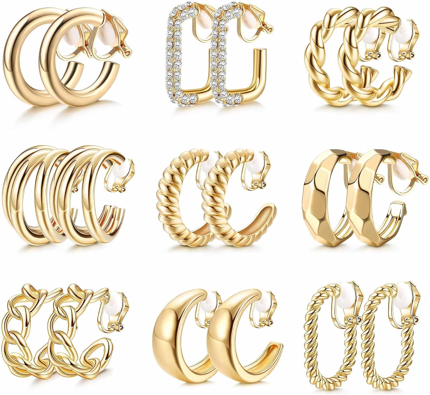 9Pairs Clip on Earrings for Women Chunky Hoop Earring Non Pierced - main view