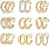 9Pairs Clip on Earrings for Women Chunky Hoop Earring Non Pierced - main view